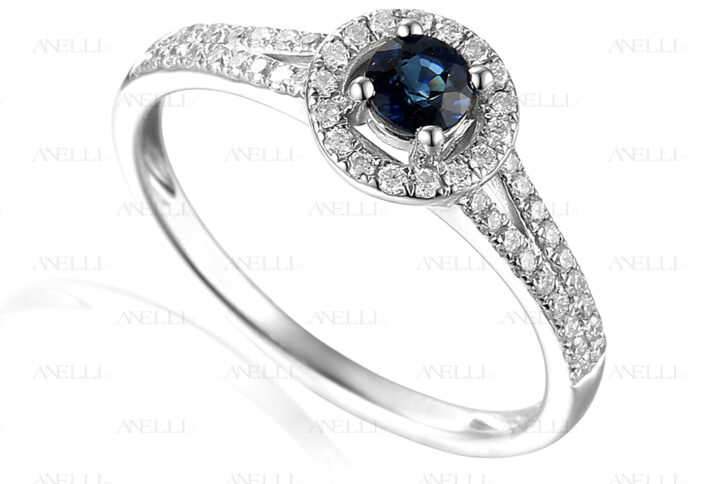 Anello Halo Zaffiro e Diamanti