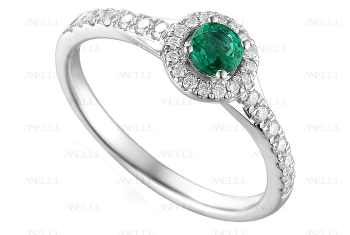 Anello Halo con smeraldo 0.70